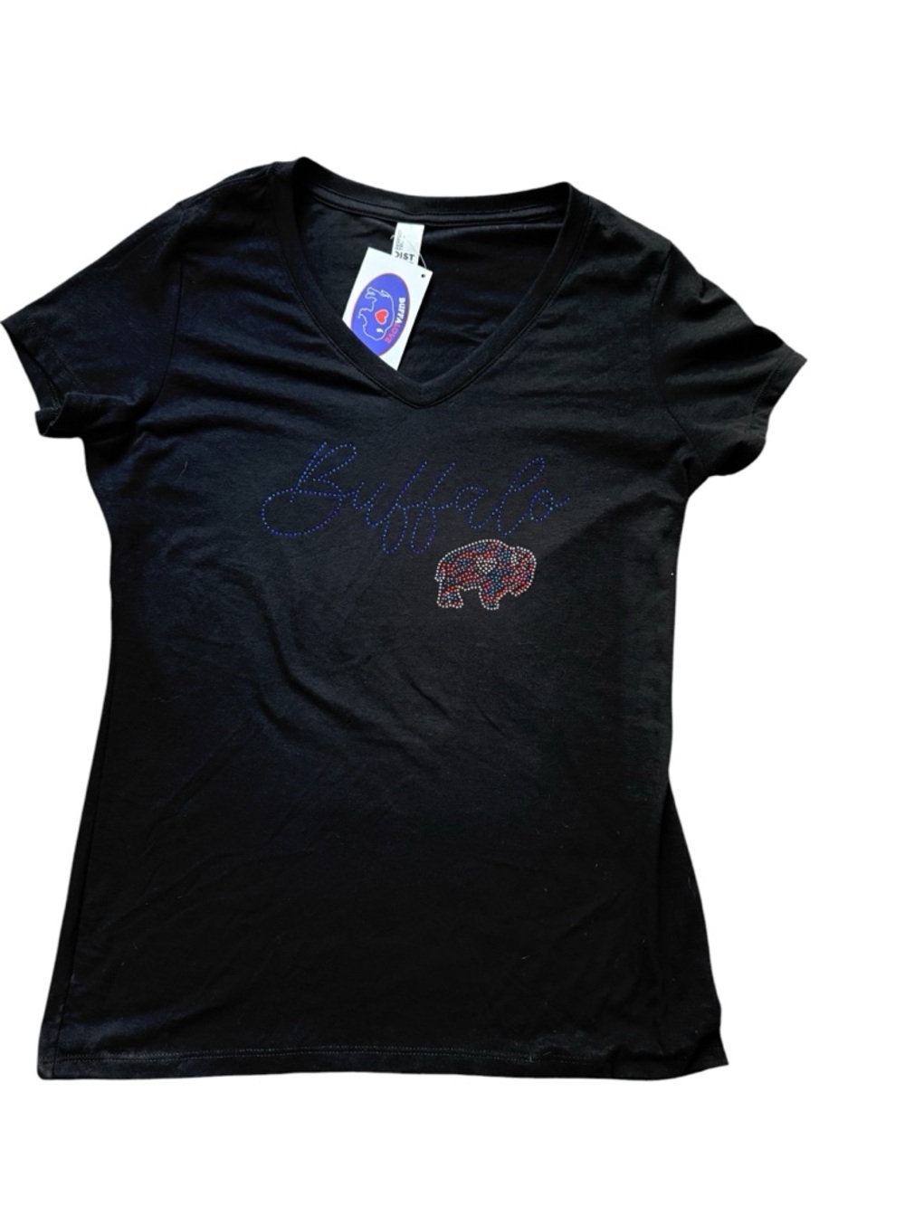 Buffalo Bills Crystal Stud V-Neck Tee - Black—NWT